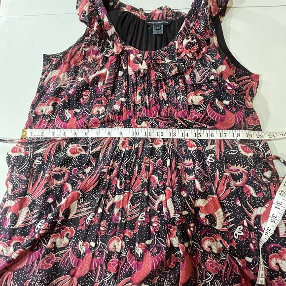 French Connection Sz 6 Floral Mini Dress Side Ties Ruffle Neckline Cottagecore - Picture 9 of 14